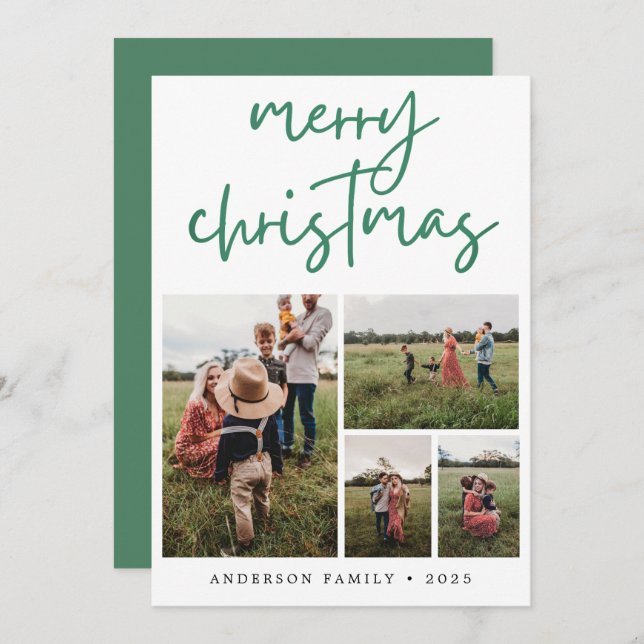 Grönt God jul Calligraphy Photo Julkort (Fram/baksida)