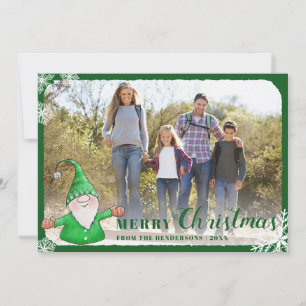Grönt God jul Cute Gnome-familjfoto Julkort