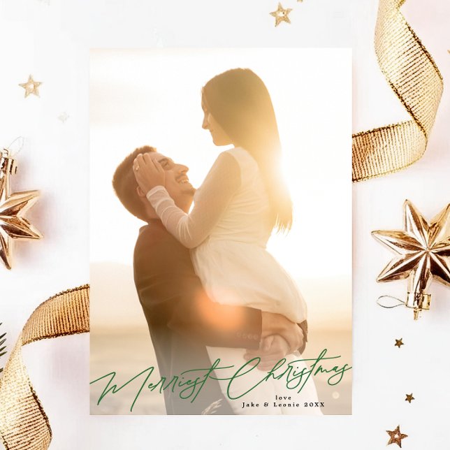 Grönt God jul Elegant Splendor Photo Julkort (Skapare uppladdad)