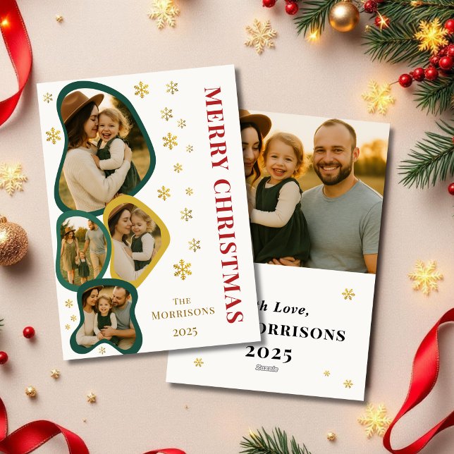 Grönt God jul Fotomodern Organic Ram Julkort (Skapare uppladdad)