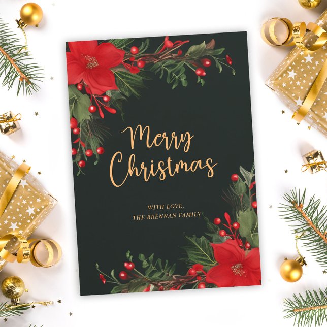 Grönt God jul Greenery Flat Helgdag Card Julkort (Green Merry Christmas Greenery Flat Holiday Card)