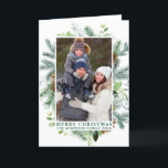 Grönt God jul i Watercolor Gräs Ram Helgkort<br><div class="desc">Modern Elegant Watercolor Grönt Gräs Ram och Gräs Cones Photo God jul-mappat kort för Helgdag</div>