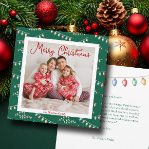 Grönt God jul Ljus Cute Family Photo Julkort