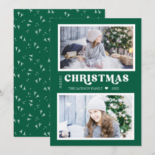 Grönt God jul Modern 2-fotokort för Helgdag Julkort