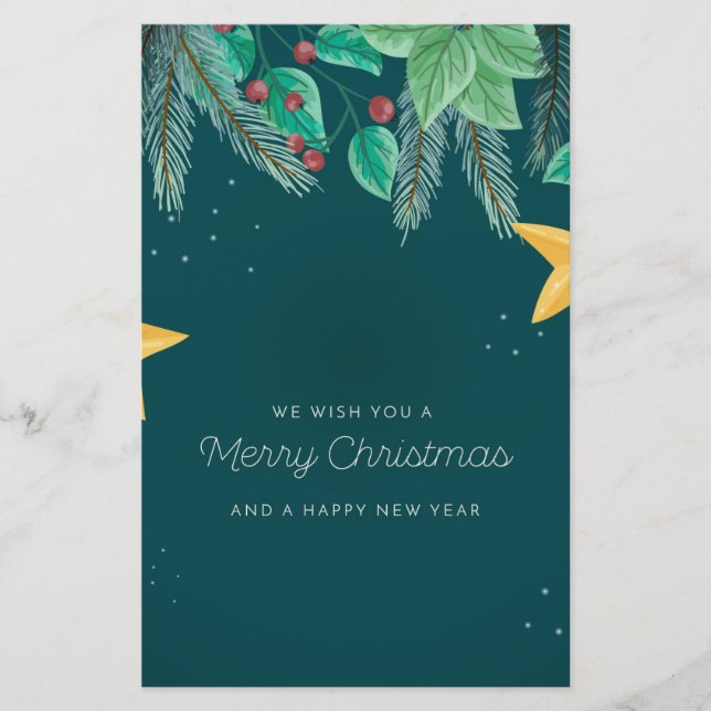 Grönt God jul och Gott nytt år Brevpapper (Framsida)