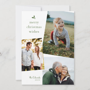 Grönt God jul Önskemål tre foto-kort Julkort
