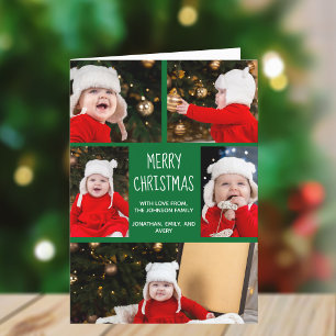 Grönt God jul Photo Collage Cute Foled Helgkort