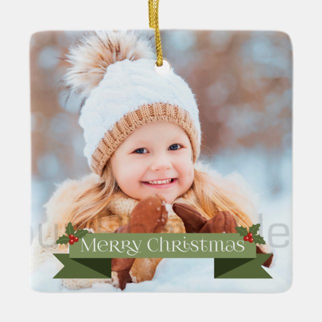 Grönt God jul Ribbon Julgransprydnad Keramik (Framsida)