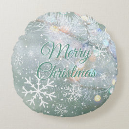 Grönt God jul Snöflingor Rund Kudde