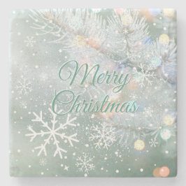 Grönt God jul Snöflingor Stenunderlägg