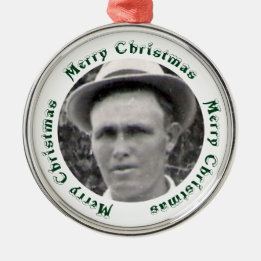 Grönt God jul Text Encircles Family Photo Julgransprydnad Metall