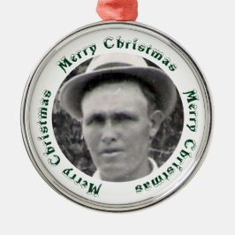 Grönt God jul Text Encircles Family Photo Julgransprydnad Metall