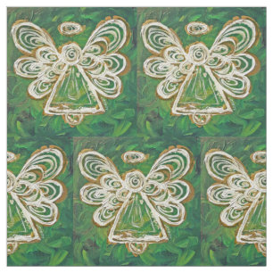 Grönt Golden Guardian Angel Art Fabric Material Tyg