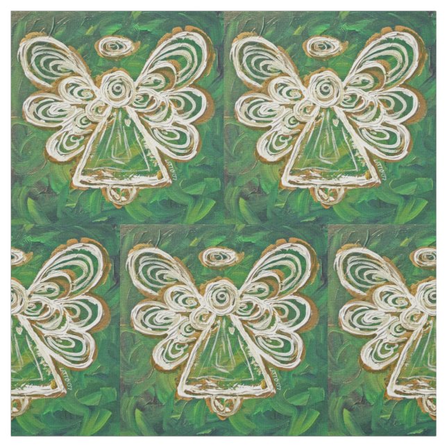 Grönt Golden Guardian Angel Art Fabric Material Tyg (Provkarta)
