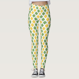 Grönt & Golden Gult Shamrock Mönster Leggings