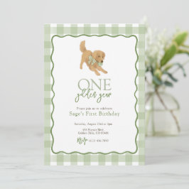 Grönt Golden Retriever Golden Year First Birthday Inbjudningar