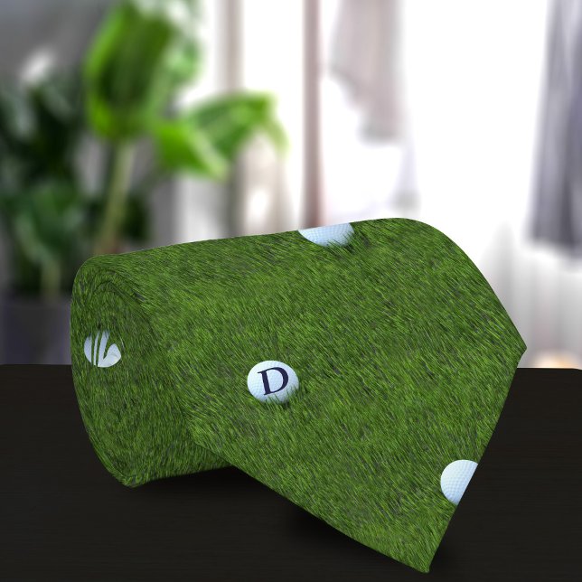 Grönt Golf Boll Monogram Golfer Pappa Neck Tie Slips (Fun golf ball pattern green tie for your Golfing Dad - just add his initial)