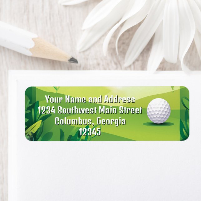 Grönt Golf Grass och Golf Boll Returadress Etikett (Insitu)