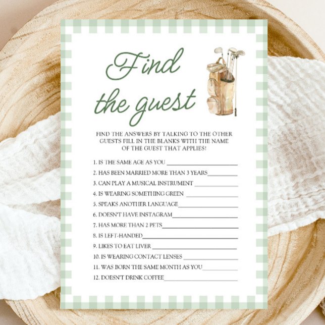 Grönt Golf Hitta Bebis Babyshower Lek Inbjudningar (Green Golf Find the Guest Baby Shower Game)