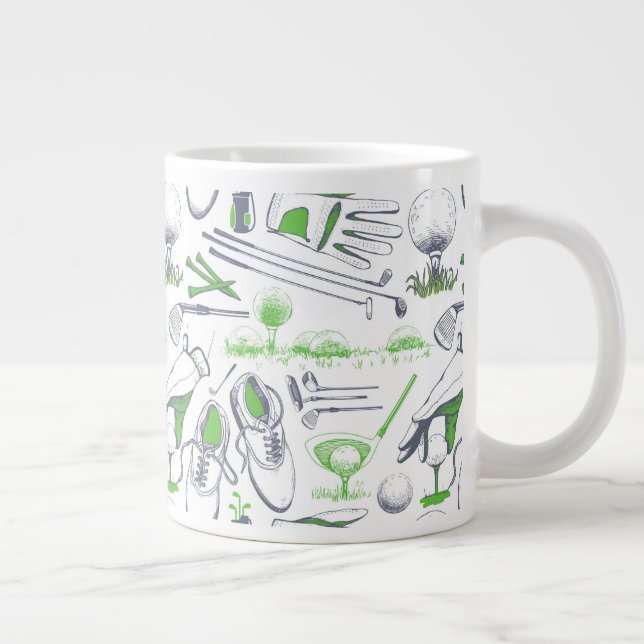 Grönt Golf Icons Mönster Jumbo Mugg (Höger)