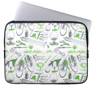 Grönt Golf Icons Mönster Laptop Fodral