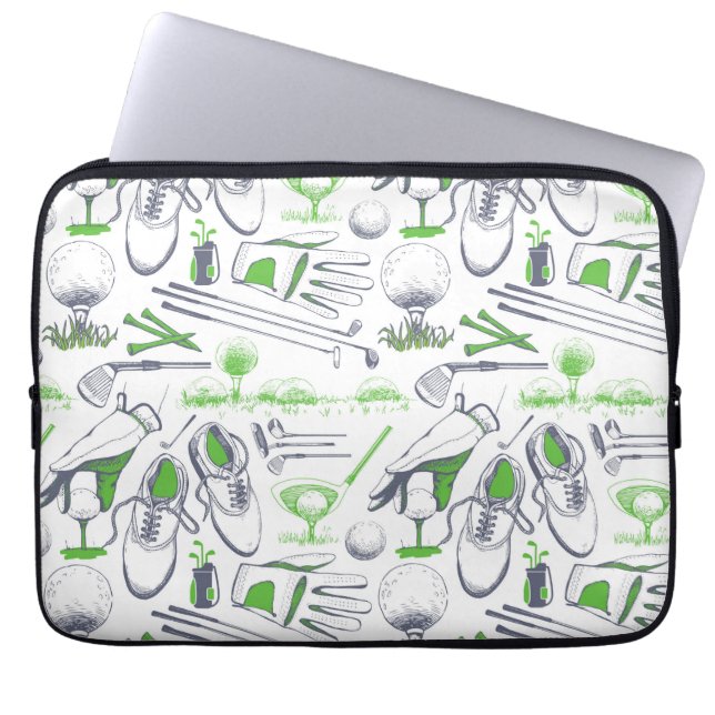Grönt Golf Icons Mönster Laptop Fodral (Framsidan)