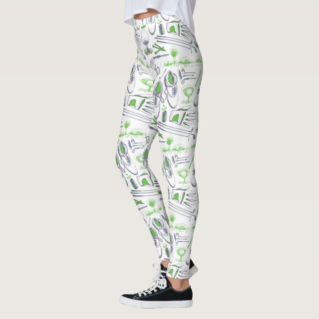 Grönt Golf Icons Mönster Leggings (Vänster)