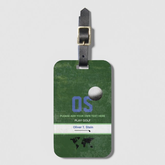 grönt Golfer-märkre med golfist namn Bagagebricka (Framsida vertikal)