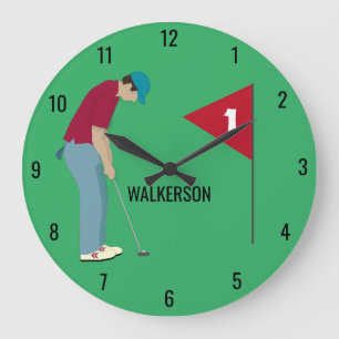 Grönt Golfer Pshing Boll Stor Klocka