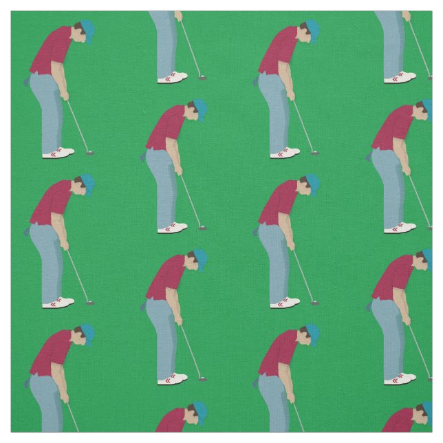 Grönt Golfers Pshing Golf Bollar Mönster Tyg (Provkarta)