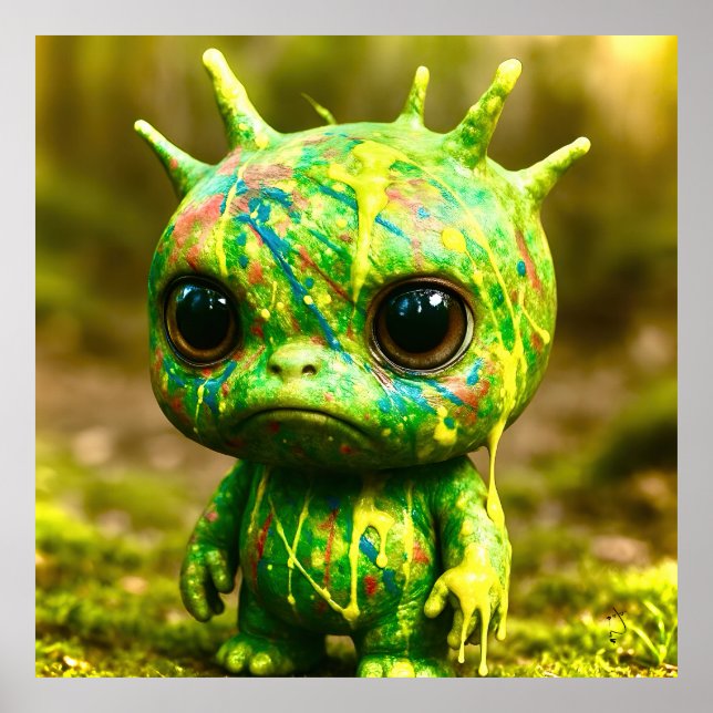 Grönt Goo Monster - Creepy Cute Halloween Poster (Framsidan)