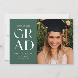 Grönt Grad Block Modern Photo Studenten-inbjudan Inbjudningar