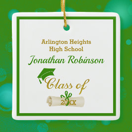 Grönt Grad Cap och Diploma Ceramic Ornament