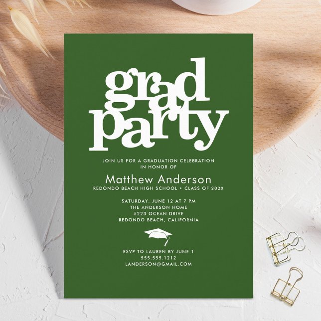 Grönt grad party modern fet typografi enkel inbjudningar (Skapare uppladdad)