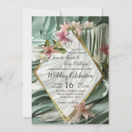 Grönt, grädde, Silke-skrapor och Pinkish Flowers Inbjudningar