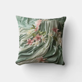 Grönt, grädde, Silke-skrapor och Pinkish Flowers Kudde