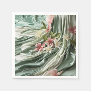 Grönt, grädde, Silke-skrapor och Pinkish Flowers Pappersservett