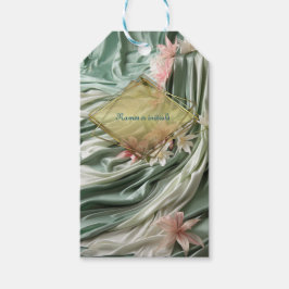 Grönt, grädde, Silke-skrapor och Pinkish Flowers Presentetikett