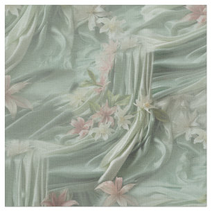 Grönt, grädde, Silke-skrapor och Pinkish Flowers Tyg
