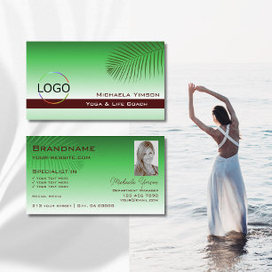 Grönt Gradient Handflatan Löv med Logotyp och foto Visitkort