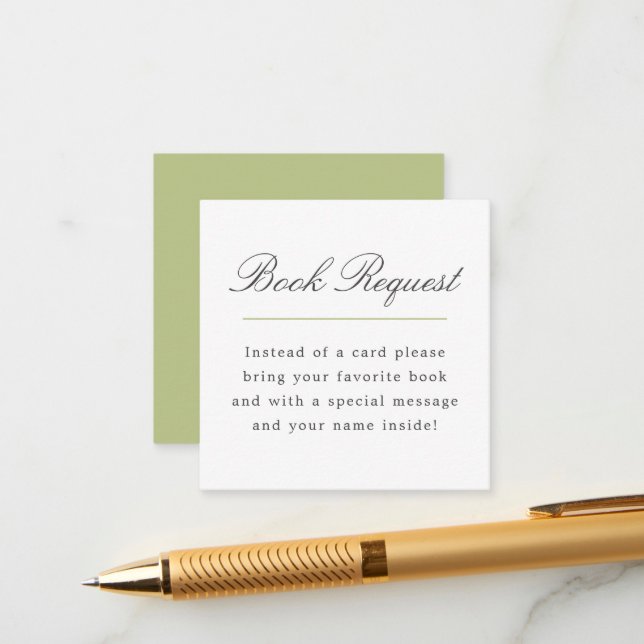 Grönt Grand Millennienial Bok Request Baby Shower Tilläggskort (Fram/Back In Situ)