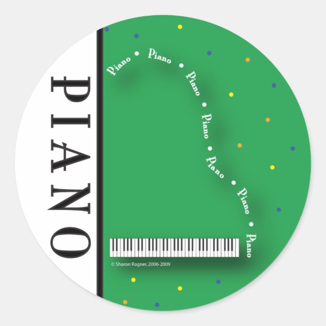 Grönt Grand Piano Stickers Runt Klistermärke (Framsida)