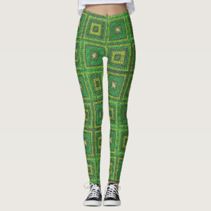 Grönt Granny Square Mönster Leggings