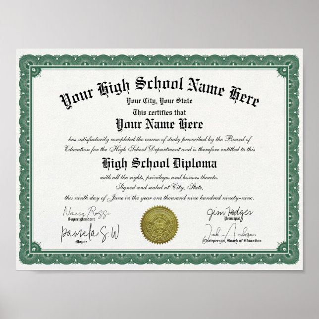 Grönt Gräns High/Home School Diploma Poster (Framsidan)