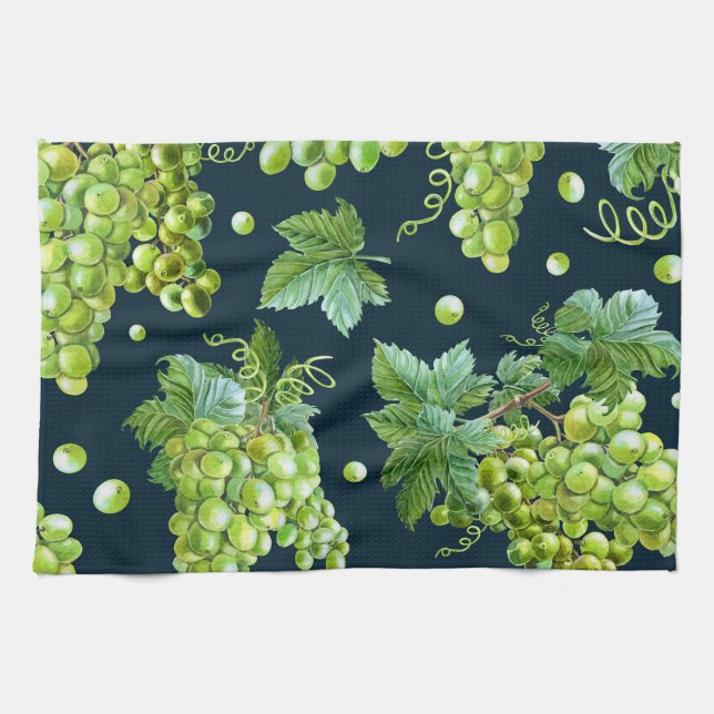 Grönt Graph: Watercolor Mörk Mönster Kökshandduk (Horisontell)