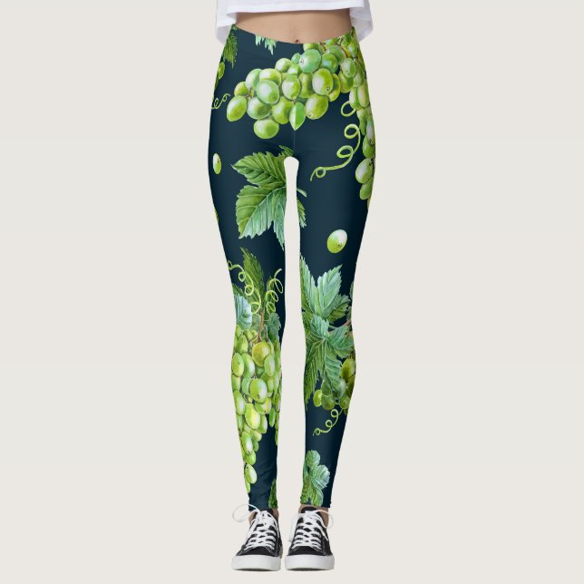 Grönt Graph: Watercolor Mörk Mönster Leggings (Framsida)