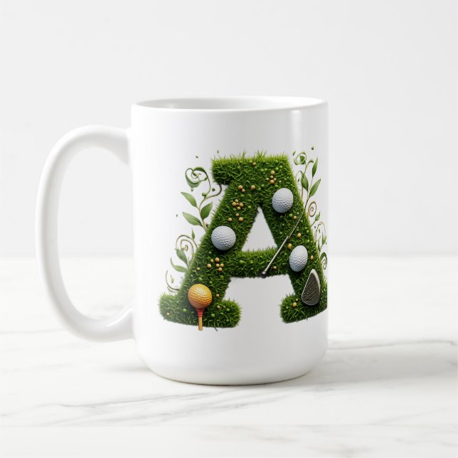 Grönt gräs bokstav A med golfklubbor: Sport, Natur Kaffemugg (Vänster)