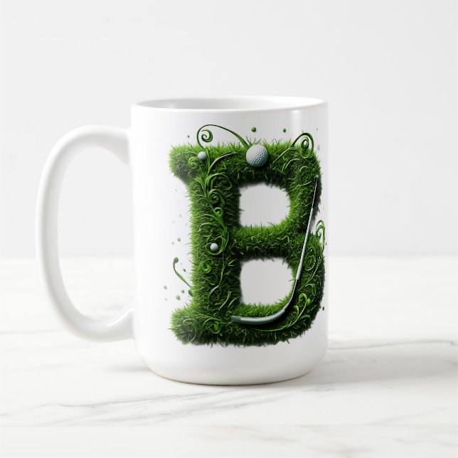 Grönt Gräs Bokstav B Med Golfboll, Klubba Kaffemugg (Vänster)