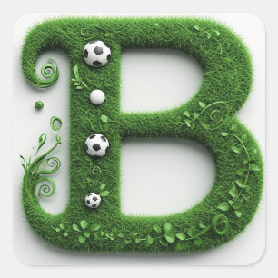 Grönt Gräs Bokstav B Topiary Med Fotboll Fyrkantigt Klistermärke