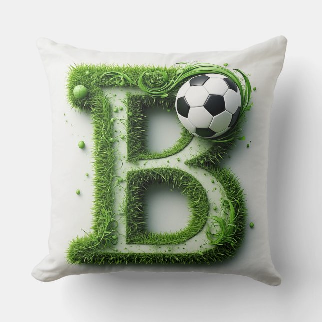 Grönt gräs Bokstav B Topiary Med Fotboll Kudde (Framsida)